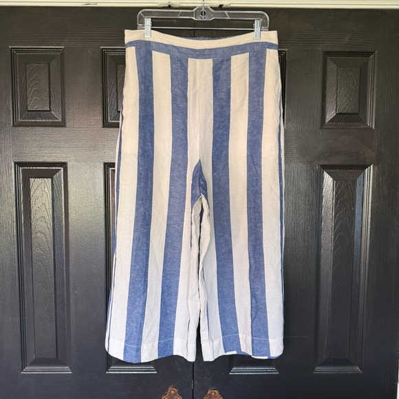 Madewell Huston Pull-On Crop Linen Pants in Stripe - Size Large - Picture 5 of 12